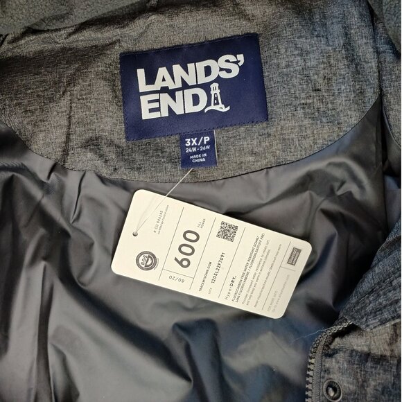 Land's End Women's 600 Down Winter Coat in Grey Heather w/ Hood 3X PETITE Plus - Picture 7 of 11